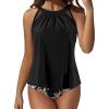 imageSUUKSESS Women Tummy Control Tankini Bathing Suit Ruffle High Waisted Swimsuit60 Vintage Black Floral