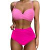 imageSUUKSESS Women Twist High Waisted Bikini Sexy Push Up Two Piece Swimsuits1 Pink Color Block