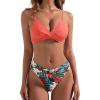 imageSUUKSESS Women Twist High Waisted Two Piece Bikini Sets V Cut Push Up Swimsuits83 Coral Pink Leaf