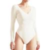 imageSUUKSESS Women V Neck Double Lined Bodysuit Sexy Long Sleeve Thong Bodysuit Shirts01 White