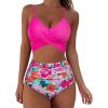 imageSUUKSESS Women Wrap Bikini Set Push Up High Waisted 2 Piece Swimsuits87 Hot Pink Floral