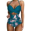 imageSUUKSESS Women Wrap Cut Out One Piece Swimsuit High Waisted Monokini Bathing Suit02 Peacock Blue Floral