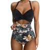 imageSUUKSESS Women Wrap Cut Out One Piece Swimsuit High Waisted Monokini Bathing Suit02 Retro Floral Black