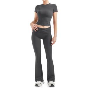 imageSUUKSESS Women 2 Piece Lounge Sets Going Out Y2K Foldover Pants Matching PajamasAsh