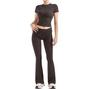 imageSUUKSESS Women 2 Piece Lounge Sets Going Out Y2K Foldover Pants Matching PajamasChocolate
