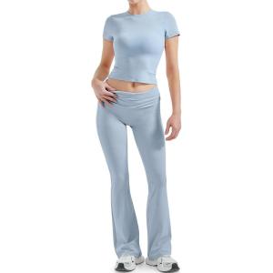imageSUUKSESS Women 2 Piece Lounge Sets Going Out Y2K Foldover Pants Matching PajamasLight Blue