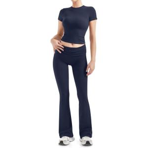 imageSUUKSESS Women 2 Piece Lounge Sets Going Out Y2K Foldover Pants Matching PajamasNavy