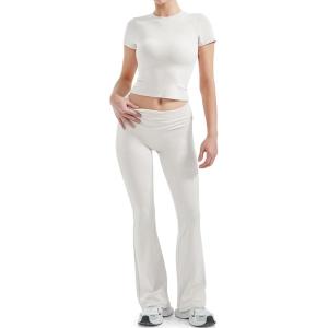 imageSUUKSESS Women 2 Piece Lounge Sets Going Out Y2K Foldover Pants Matching PajamasWhite