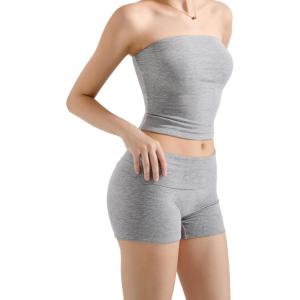 imageSUUKSESS Women 2 Piece Tube Top Double Lined Lounge Sets Modal Going Out Shorts Set Strapless Set Matching OutfitGrey