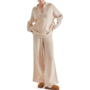 imageSUUKSESS Women 2 piece Fall outfits Matching Lounge Set Waffle Knit Sweater setsApricot