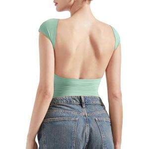 imageSUUKSESS Women Backless Sexy Going Out Tops Double Lined Open Back Y2k Basic Tee ShirtsAqua