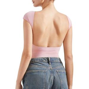 imageSUUKSESS Women Backless Sexy Going Out Tops Double Lined Open Back Y2k Basic Tee ShirtsBlush