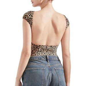 imageSUUKSESS Women Backless Sexy Going Out Tops Double Lined Open Back Y2k Basic Tee ShirtsCheetah