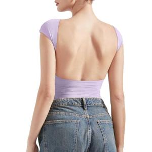 imageSUUKSESS Women Backless Sexy Going Out Tops Double Lined Open Back Y2k Basic Tee ShirtsLilac