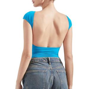 imageSUUKSESS Women Backless Sexy Going Out Tops Double Lined Open Back Y2k Basic Tee ShirtsRoyal Blue