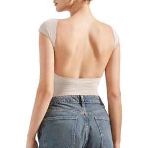 imageSUUKSESS Women Backless Sexy Going Out Tops Double Lined Open Back Y2k Basic Tee ShirtsSoft Sand