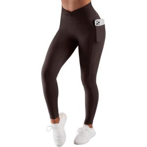 imageSUUKSESS Women Butt Lifting Capri Leggings with Pockets 78 Length Twist High Waisted Yoga Pants40 Crossover Brown