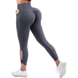 imageSUUKSESS Women Butt Lifting Capri Leggings with Pockets 78 Length Twist High Waisted Yoga Pants55 Blue