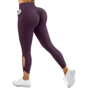 imageSUUKSESS Women Butt Lifting Capri Leggings with Pockets 78 Length Twist High Waisted Yoga Pants55 Burgundy