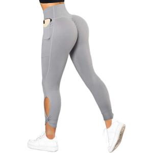 imageSUUKSESS Women Butt Lifting Capri Leggings with Pockets 78 Length Twist High Waisted Yoga Pants55 Grey