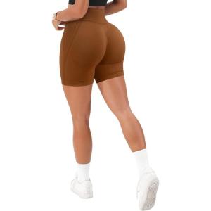 imageSUUKSESS Women Contour Seamless Booty Butt Lift Shorts High Waist Workout Shorts Brown