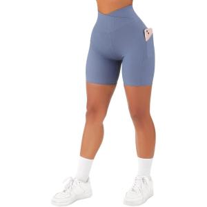 imageSUUKSESS Women Cross Workout Shorts with Pockets 5quot High Waist Booty Biker ShortBlue
