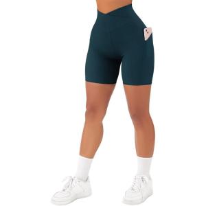 imageSUUKSESS Women Cross Workout Shorts with Pockets 5quot High Waist Booty Biker ShortDark Green