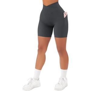 imageSUUKSESS Women Cross Workout Shorts with Pockets 5quot High Waist Booty Biker ShortGrey