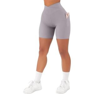 imageSUUKSESS Women Cross Workout Shorts with Pockets 5quot High Waist Booty Biker ShortLight Grey