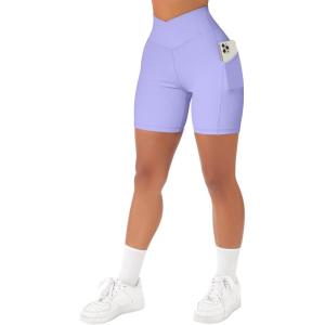 imageSUUKSESS Women Cross Workout Shorts with Pockets 5quot High Waist Booty Biker ShortLilac Purple