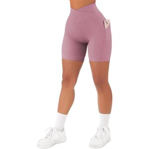 imageSUUKSESS Women Cross Workout Shorts with Pockets 5quot High Waist Booty Biker ShortPink