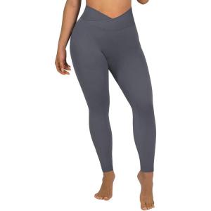 imageSUUKSESS Women Crossover Seamless Leggings Butt Lifting High Waisted Workout Yoga Pants1 Grey