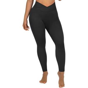 imageSUUKSESS Women Crossover Seamless Leggings Butt Lifting High Waisted Workout Yoga PantsBlack