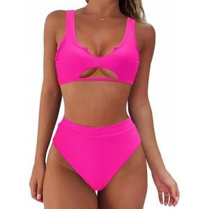imageSUUKSESS Women Cutout Bikini Sets Push Up High Waisted Swimsuits 2 Piece00 Hot Pink