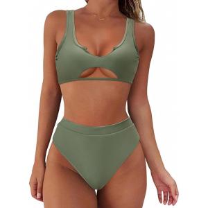 imageSUUKSESS Women Cutout Bikini Sets Push Up High Waisted Swimsuits 2 Piece13 Army Green