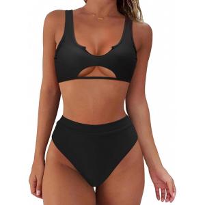 imageSUUKSESS Women Cutout Bikini Sets Push Up High Waisted Swimsuits 2 Piece13 Black