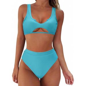 imageSUUKSESS Women Cutout Bikini Sets Push Up High Waisted Swimsuits 2 Piece13 Light Blue