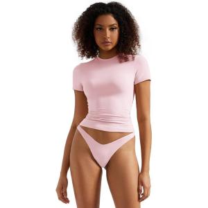 imageSUUKSESS Women Double Lined Fitted Basic Tee Crew Neck Short Sleeve Y2K Crop TopBlush
