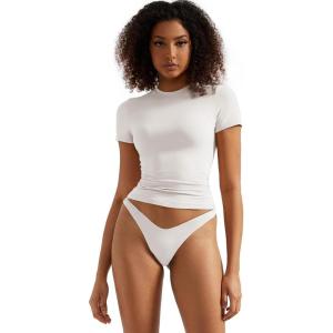 imageSUUKSESS Women Double Lined Fitted Basic Tee Crew Neck Short Sleeve Y2K Crop TopSnow White