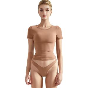 imageSUUKSESS Women Double Lined Fitted Basic Tee Crew Neck Short Sleeve Y2K Crop TopTaffy