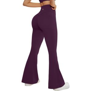 imageSUUKSESS Women Flare Leggings Scrunch Butt Lifting Bootcut High Waist Yoga Pants14 Burgundy