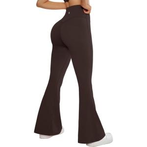 imageSUUKSESS Women Flare Leggings Scrunch Butt Lifting Bootcut High Waist Yoga Pants14 Deep Brown