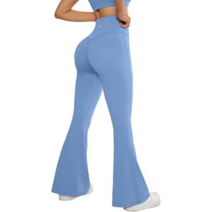 imageSUUKSESS Women Flare Leggings Scrunch Butt Lifting Bootcut High Waist Yoga Pants14 Light Blue