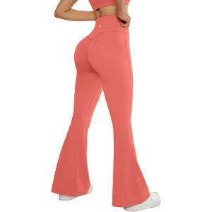 imageSUUKSESS Women Flare Leggings Scrunch Butt Lifting Bootcut High Waist Yoga Pants14 Pink