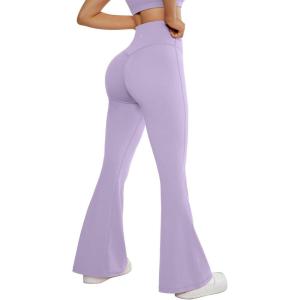 imageSUUKSESS Women Flare Leggings Scrunch Butt Lifting Bootcut High Waist Yoga Pants14 Purple