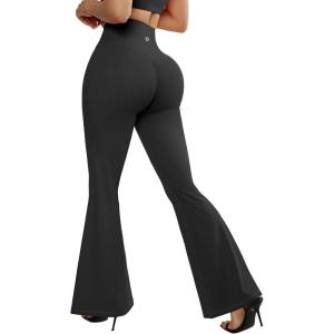 imageSUUKSESS Women Flare Leggings Scrunch Butt Lifting Bootcut High Waist Yoga Pants15 Black