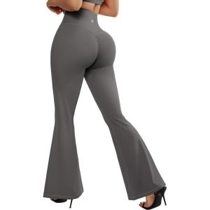 imageSUUKSESS Women Flare Leggings Scrunch Butt Lifting Bootcut High Waist Yoga Pants15 Grey