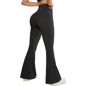 imageSUUKSESS Women Flare Leggings Scrunch Butt Lifting Bootcut High Waist Yoga Pants16 Black