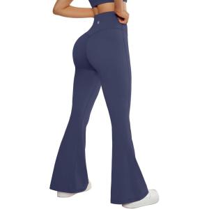 imageSUUKSESS Women Flare Leggings Scrunch Butt Lifting Bootcut High Waist Yoga Pants16 Navy Blue