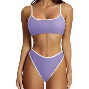 imageSUUKSESS Women High Waisted 2 Piece Bikini Set Cheeky High Cut Bandeau Swimsuit61 Light Purple